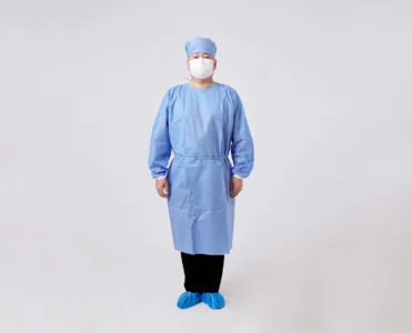 Blue disposable Long-sleeve non-woven medical isolation gown -1