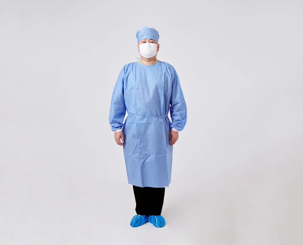 Blue disposable Long-sleeve non-woven medical isolation gown -1