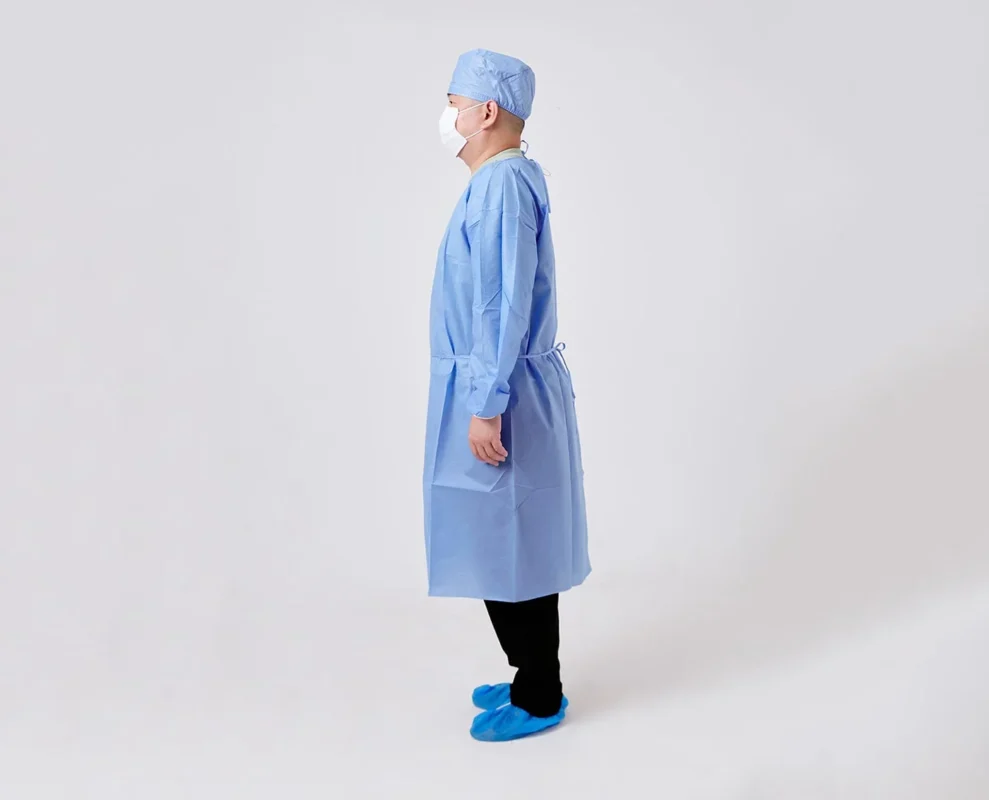 Blue disposable Long-sleeve non-woven medical isolation gown -2