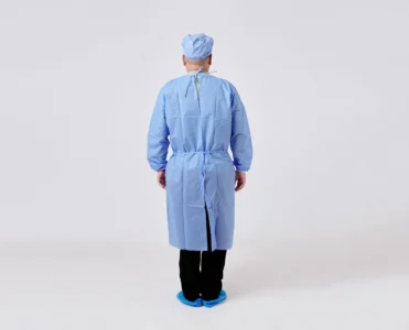 Blue disposable Long-sleeve non-woven medical isolation gown -3