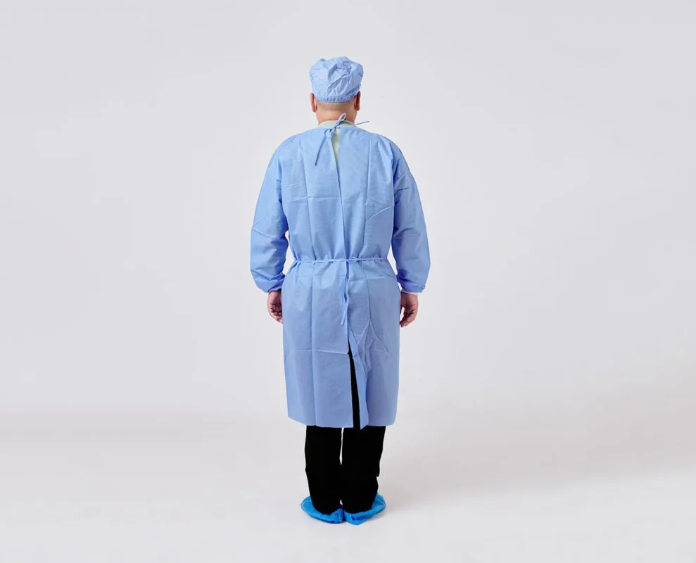 Blue disposable Long-sleeve non-woven medical isolation gown -3