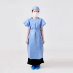 Blue disposable PP short-sleeve non-woven medical isolation gown