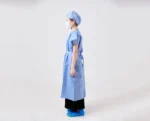 Blue disposable PP short-sleeve non-woven medical isolation gown - Image 4