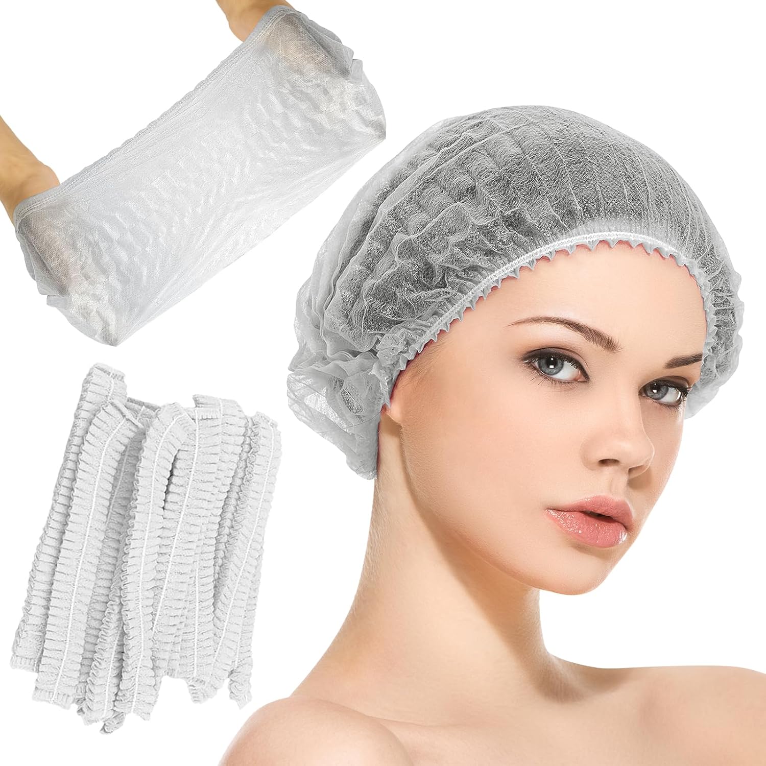 719c6RSkqsL._AC_SL1500_ White disposable PP Non Woven Strip/Clip/Mop/Mob/Bouffant Cap - Image 1