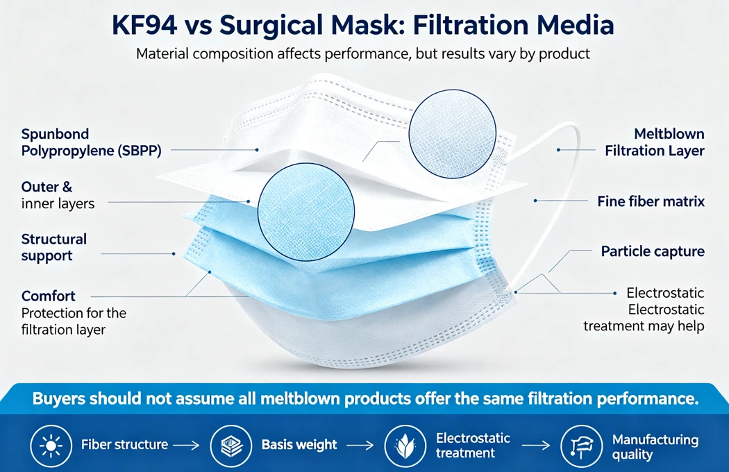 SBPP and meltblown filter layers for disposable face masks