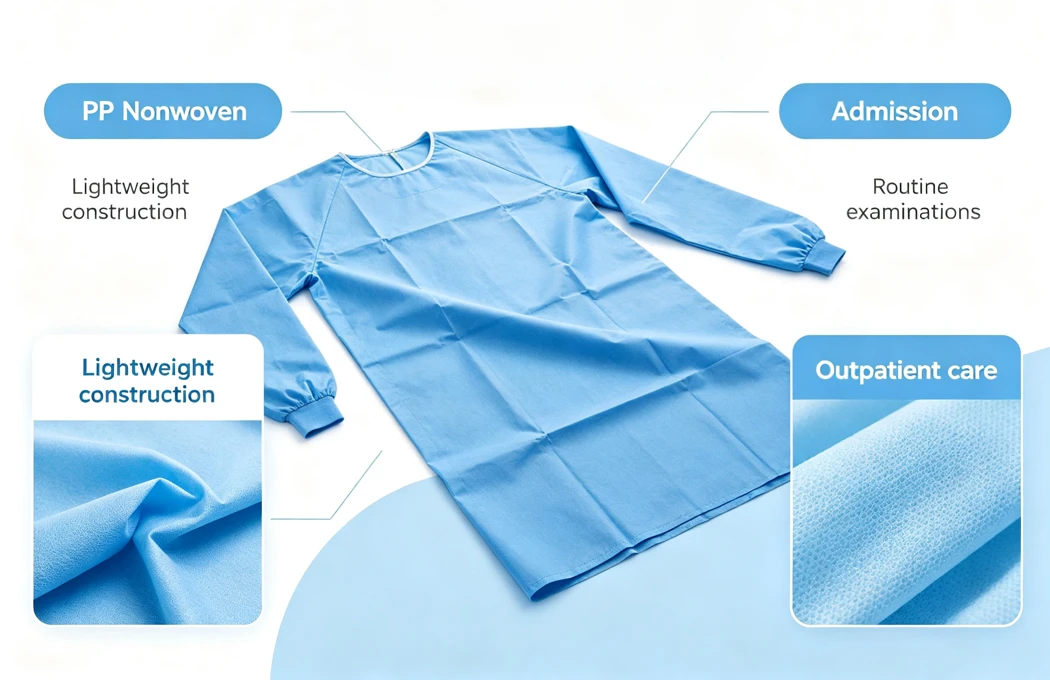 PP nonwoven hospital gown for exam & outpatient use