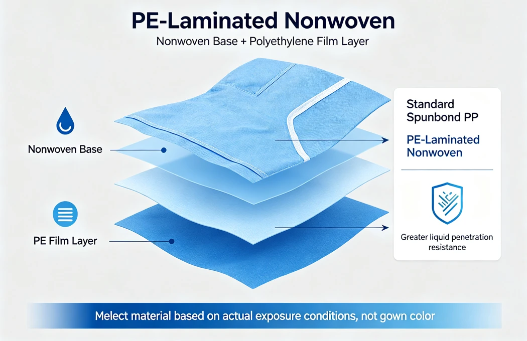 PE-laminated nonwoven gown, better liquid resistance