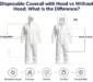 Infographic comparing disposable coverall with hood vs without hood