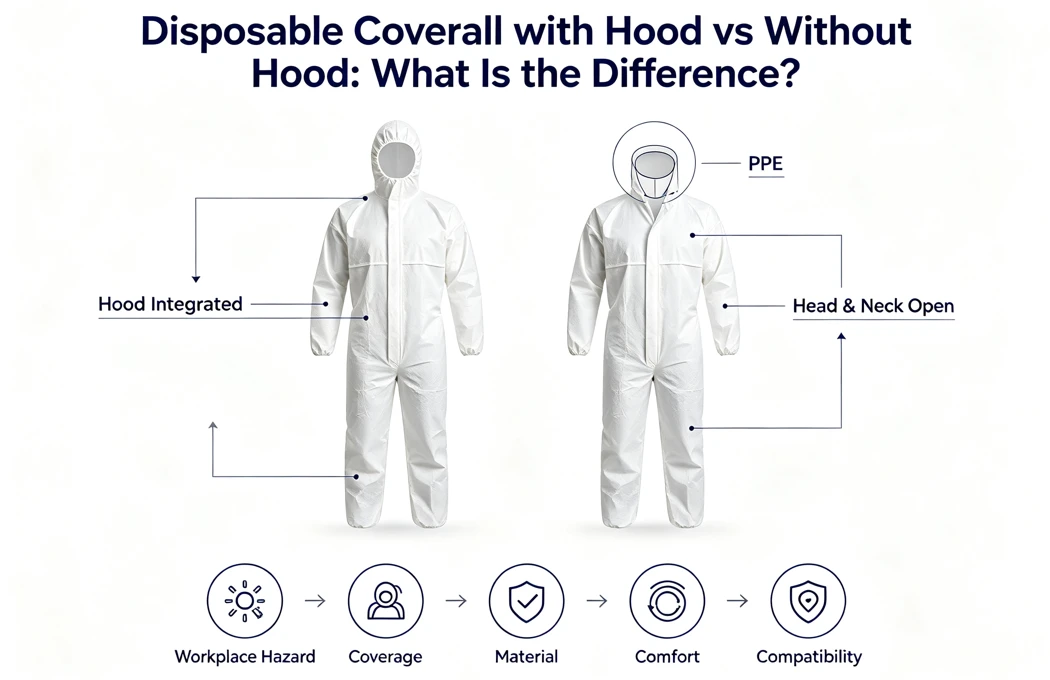 Infographic comparing disposable coverall with hood vs without hood