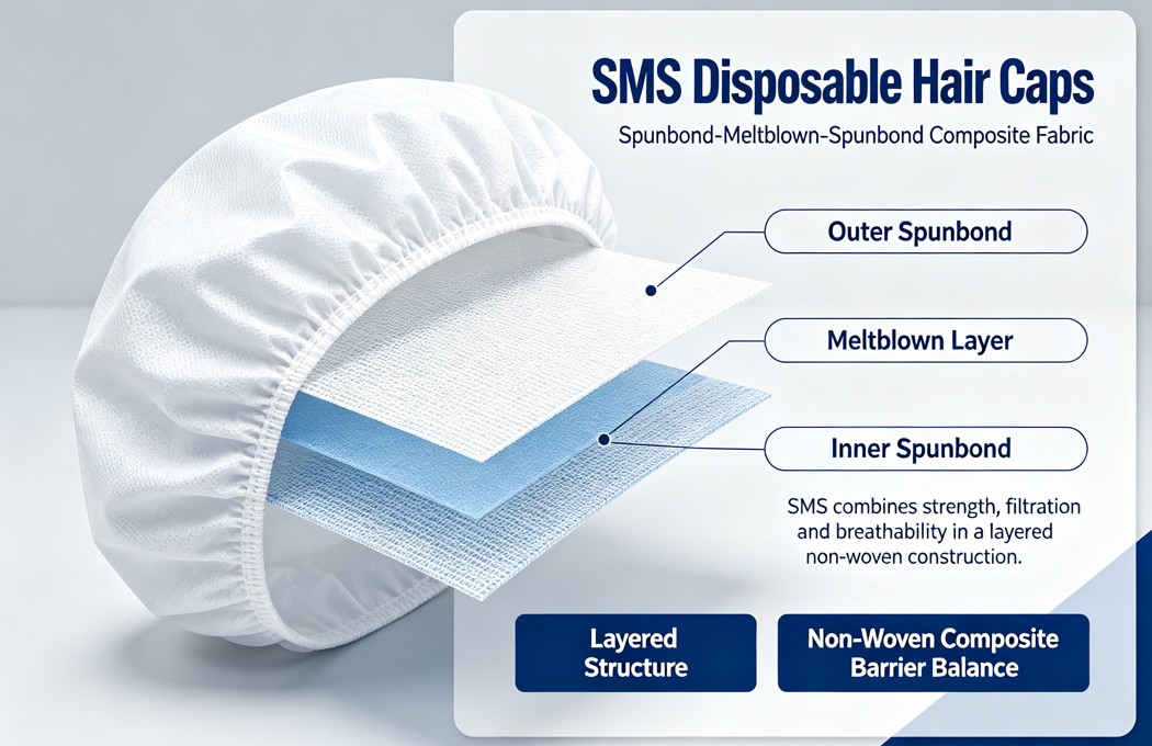 SMS nonwoven disposable hair caps material introduction graphic
