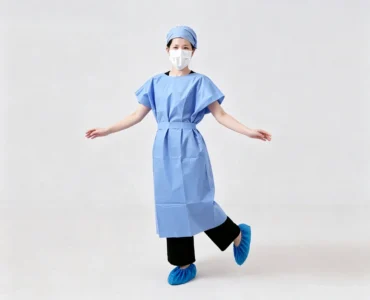 blue disposable short sleeve isolation gown -2