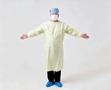 yellow liquid-resistant isolation gown