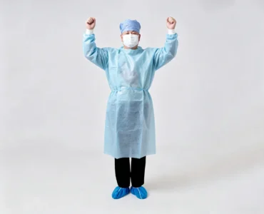 Long Sleeve isolation gown arms raised
