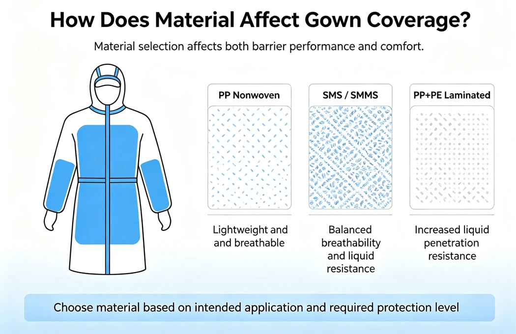 Isolation gown fabric chart: PP SMS SMMS PP+PE barrier test