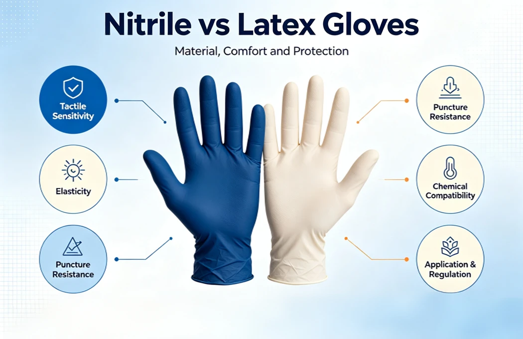 Nitrile vs Latex gloves comparison infographic