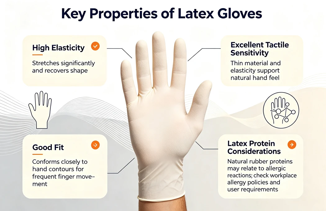 Key properties overview for disposable latex gloves