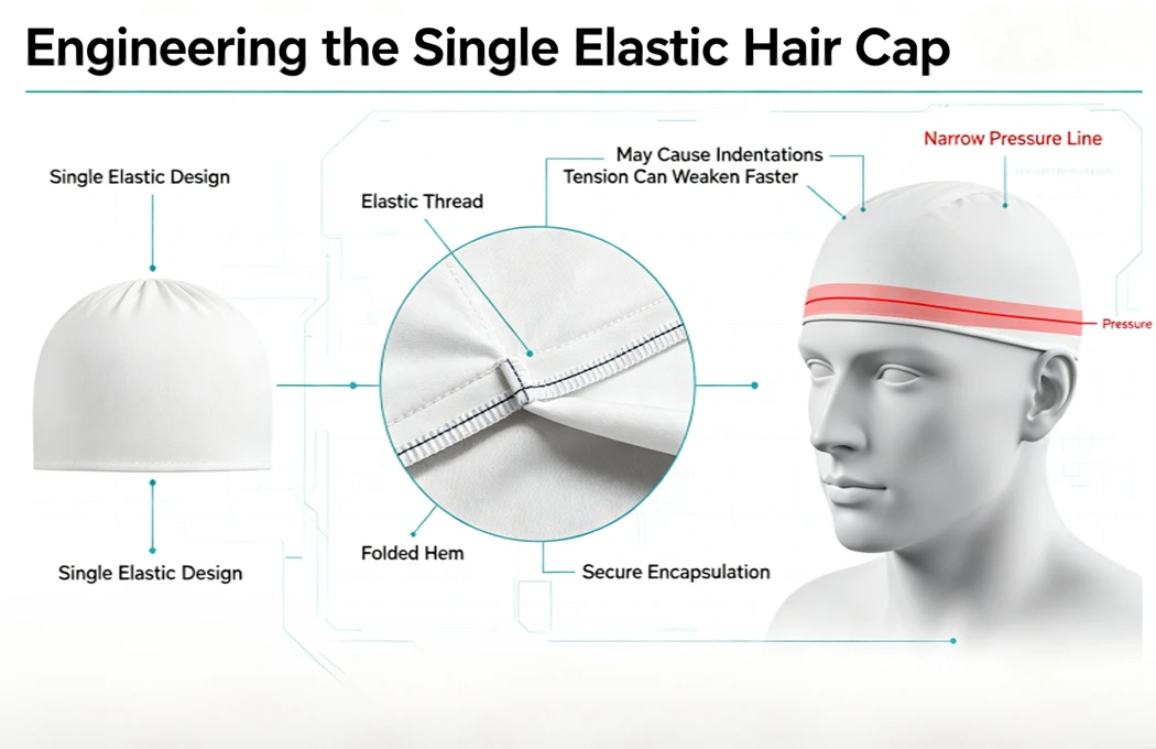 Single elastic bouffant cap structure