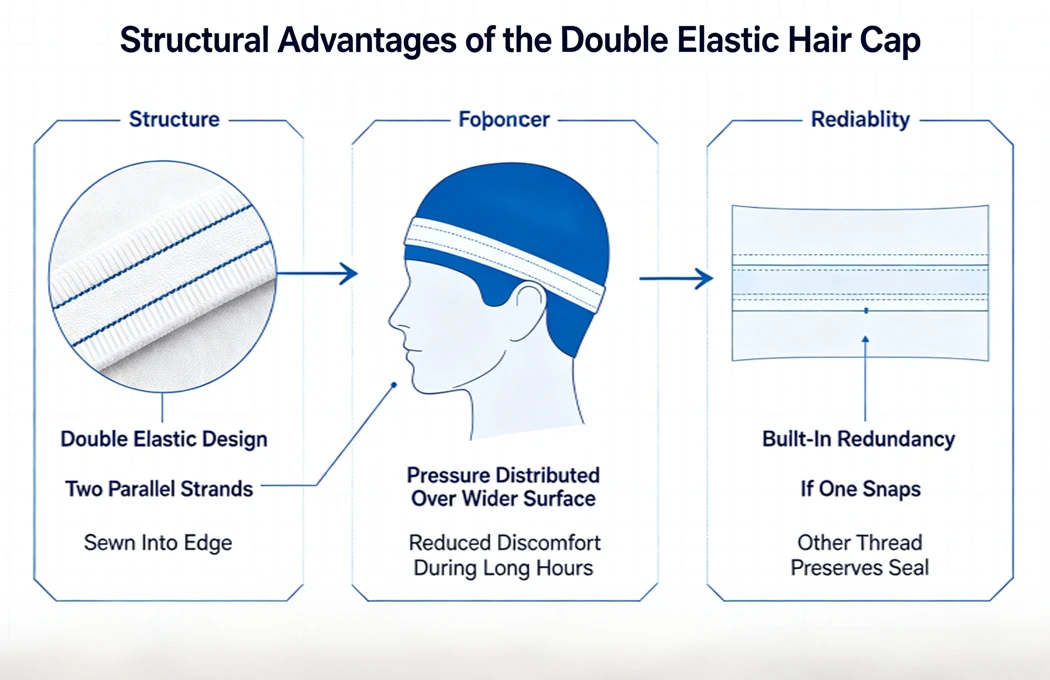 Double elastic bouffant cap advantages