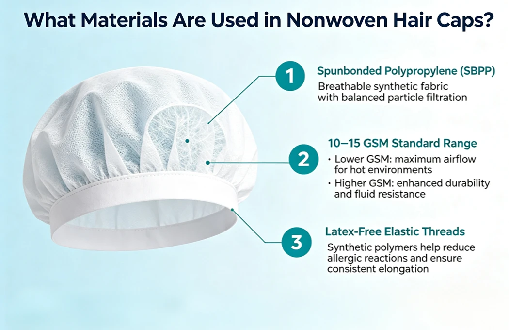 SBPP nonwoven bouffant cap materials