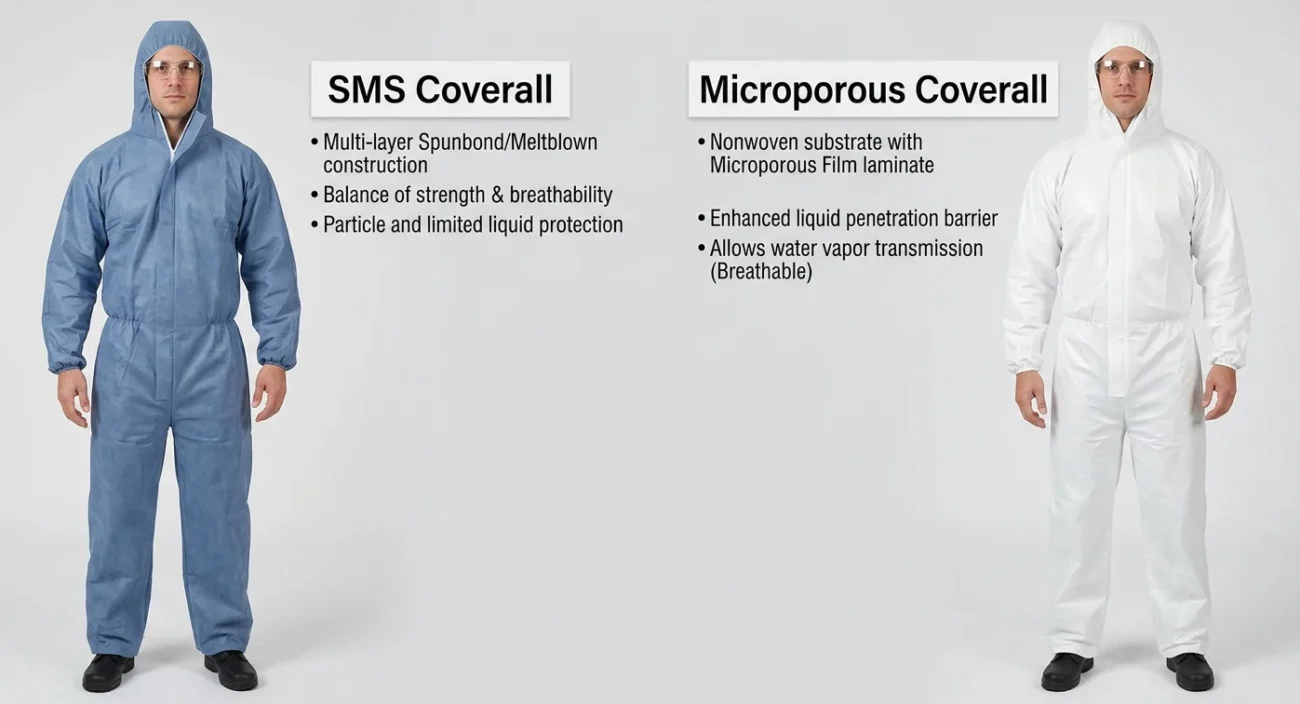 SMS vs microporous protective coveralls comparison