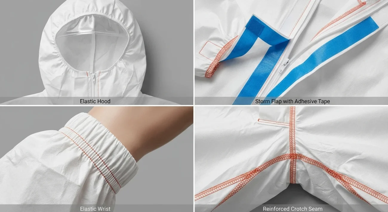Disposable protective coverall zipper flap and garment construction