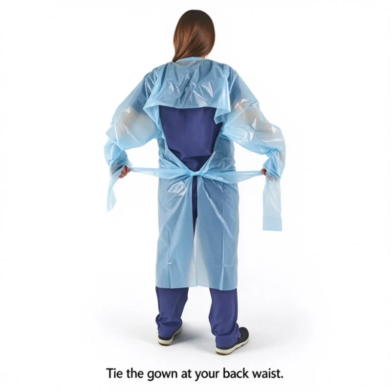 Wearing Step 4:Tie the gown at your back waist.